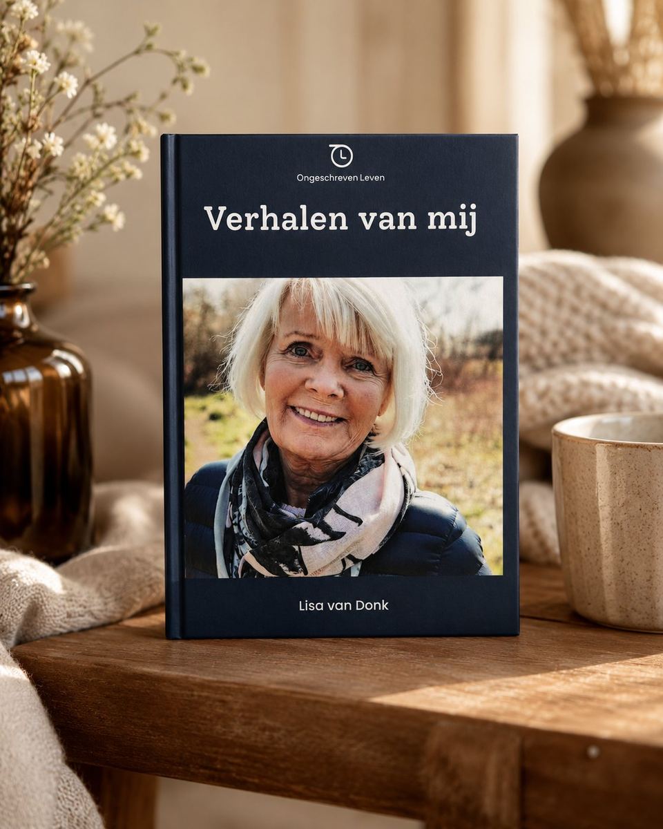 Hardcover levensboek Verhalen van mij op een bijzettafel